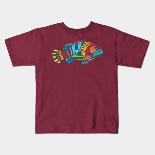 Colorful Grouper Fish Kids T-Shirt by evisionarts